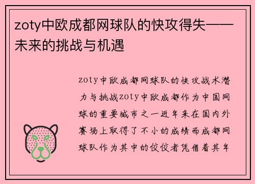 zoty中欧成都网球队的快攻得失——未来的挑战与机遇