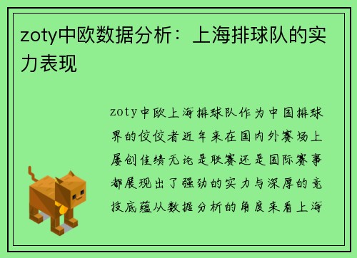 zoty中欧数据分析：上海排球队的实力表现